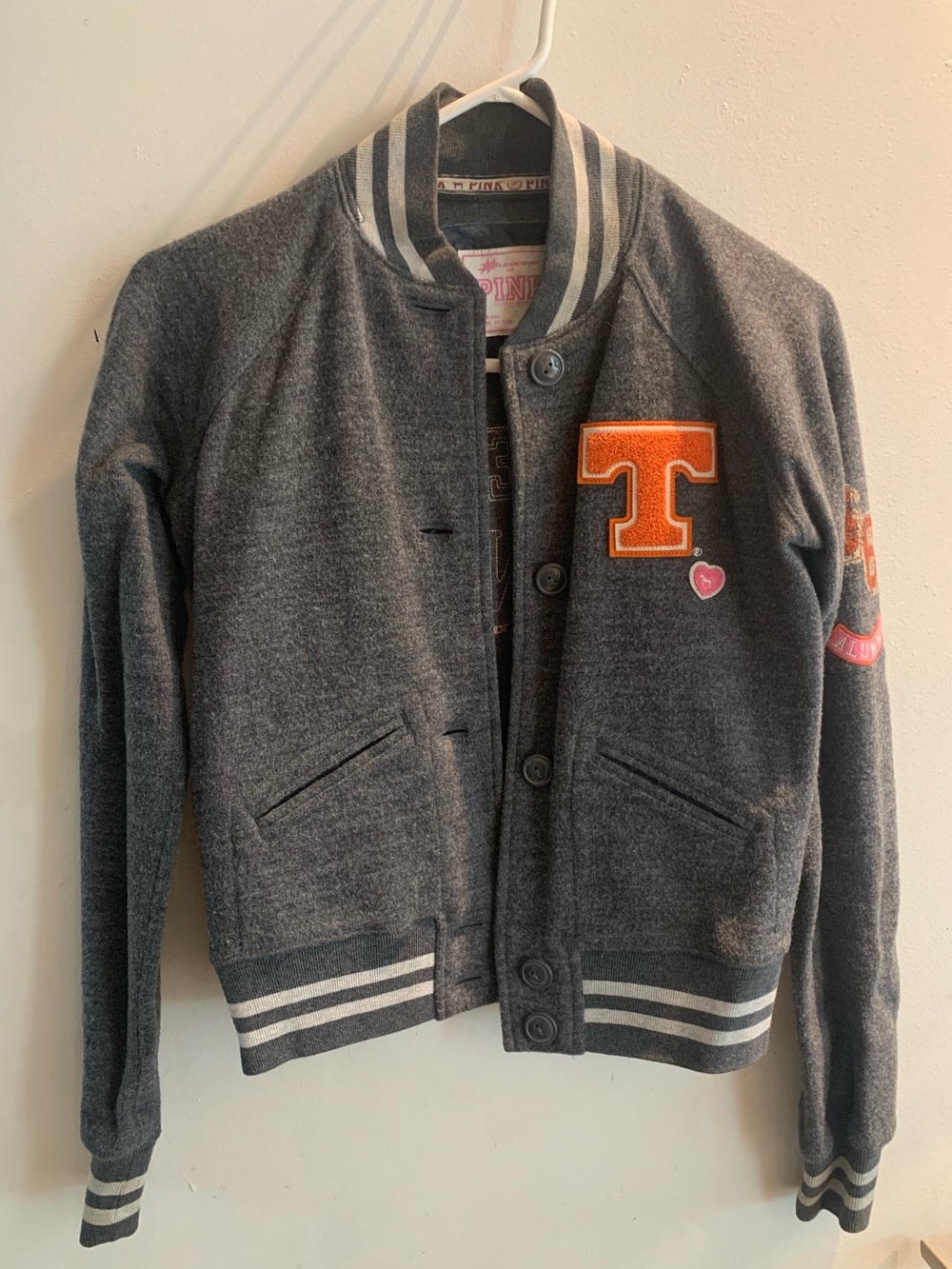 Victoria's Secret Pink Vintage Y2K Gray Varsity Bomber Jacket - Size XS